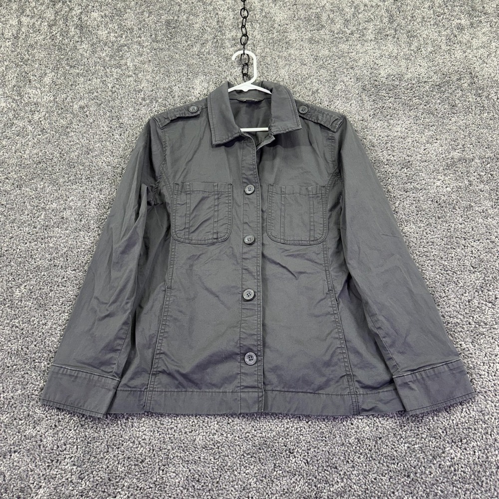 Eddie Bauer Jacket Womens XL Gray Twill Button Front Utility Casual Lightweight